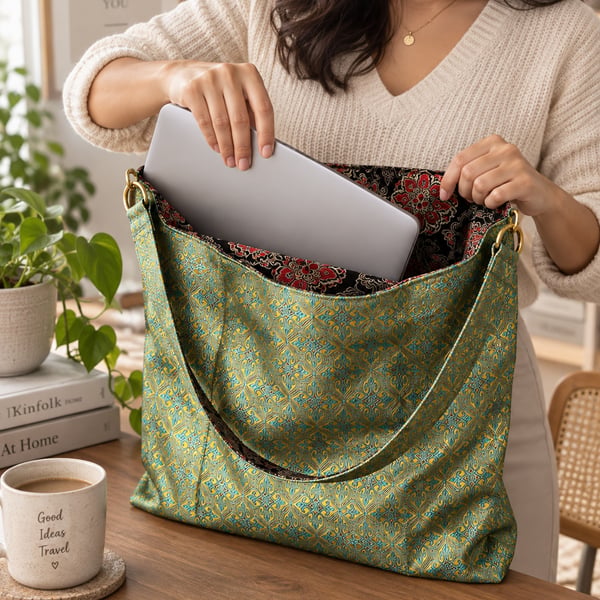 Luxury Reversible Brocade Bag – 34x34 cm - Handmade Two-Sided Shoulder Tote Bag 