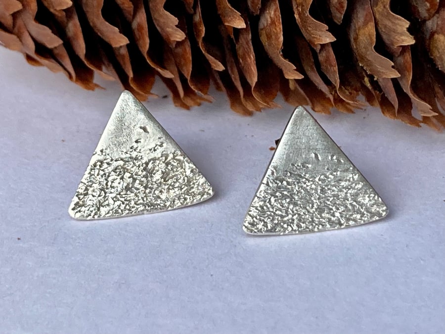 Handmade Fine Silver Triangle Ripple Stud Earrings