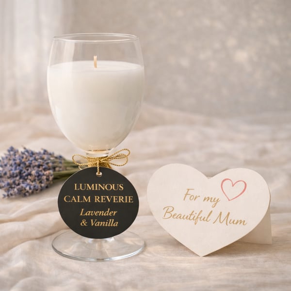 Lavender & Vanilla Candle in Wine Glass Hand-poured  LUMINOUS