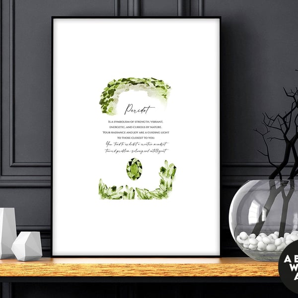 Peridot Birthstone crystals Art Print, August Birthday Gift for friend, Peridot 