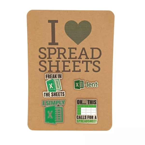 Set Of 4 Spreadsheet Lover Enamel High Brooches.