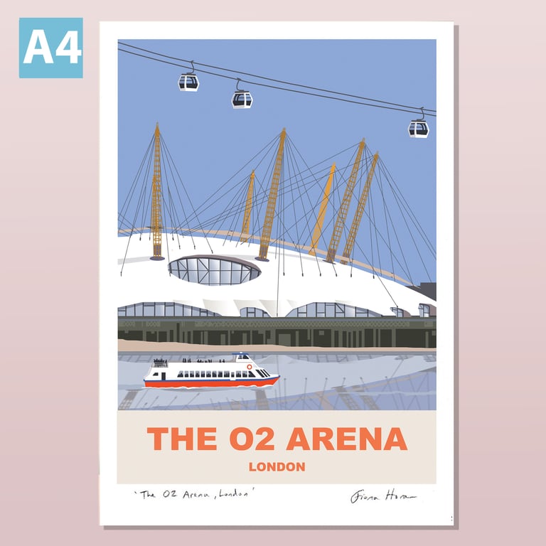 O2 Arena, London, retro style travel poster A4