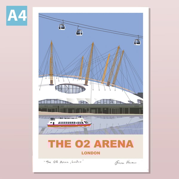 O2 Arena, London, retro style travel poster A4