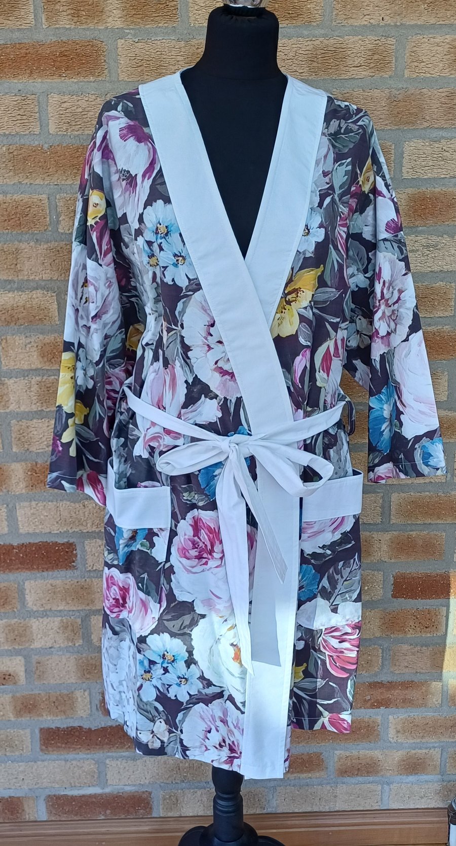 Bath robe organic cotton floral dressing gown repurposed upcycled duvet 