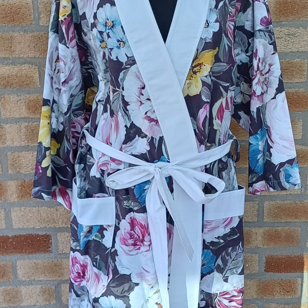 Bath robe organic cotton floral dressing gown repurposed upcycled duvet 