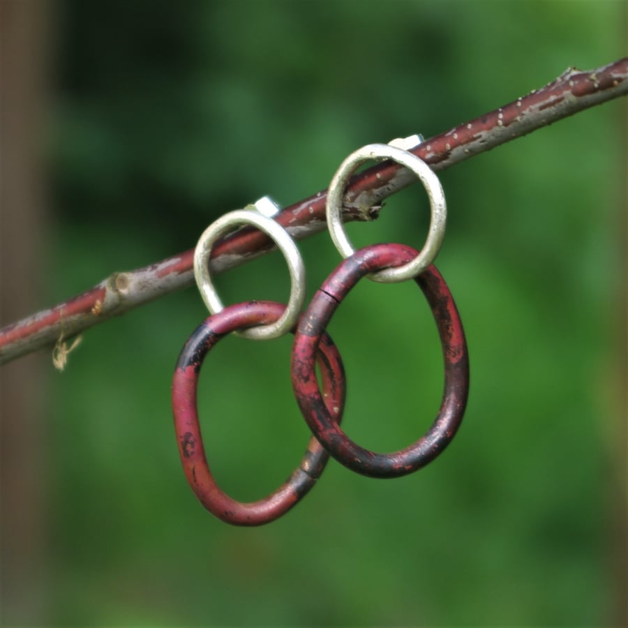 Copper and Silver Chunky Statement  Hoop Earrings