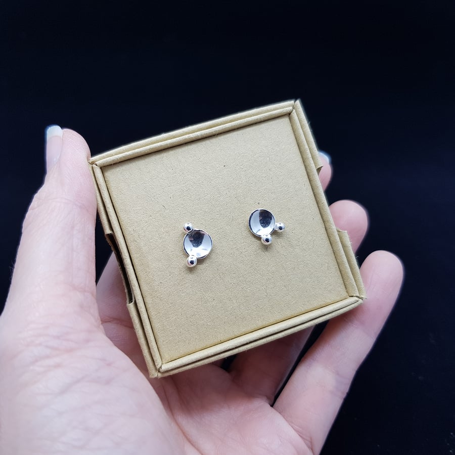Large Planet & Moon Inspired Sterling Silver Stud Earrings (Design A)