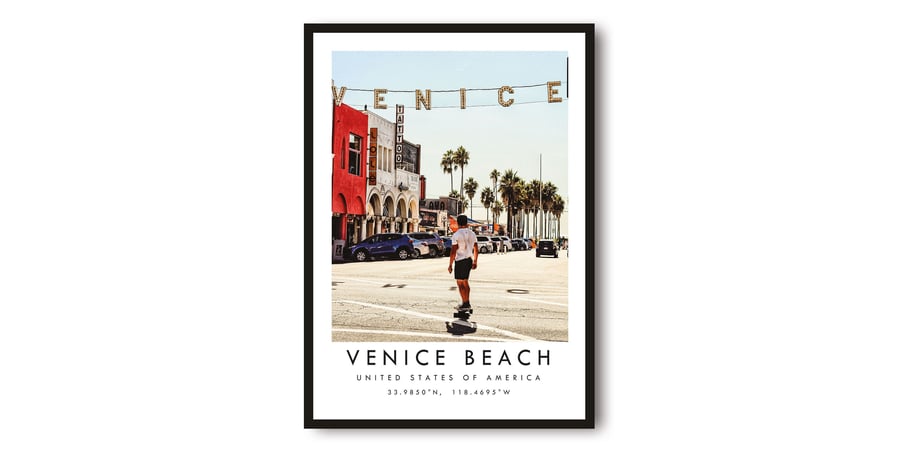 Venice Beach Travel Print, Los Angeles Poster, Unique Wallart Decor, Coordinates