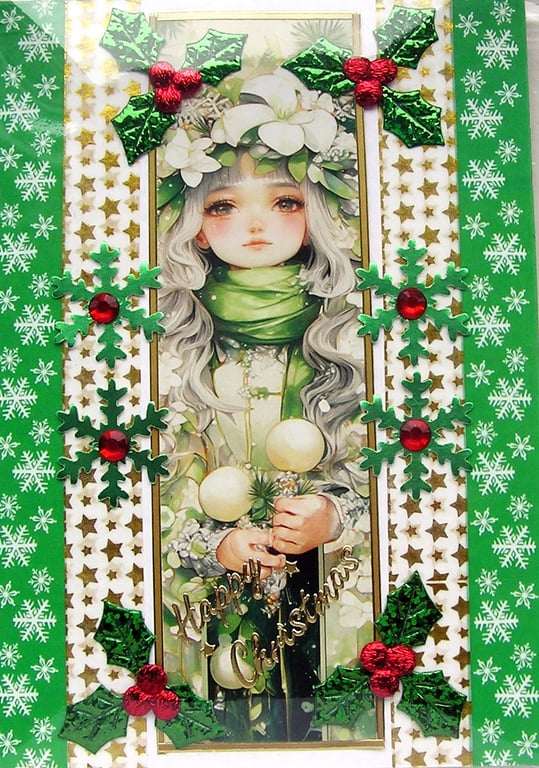 Hand Crafted Decoupage Chistmas Card - Happy Christmas (3225) Young Girl