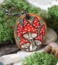 Fungi sprites. Pyrography whimsical hanging disc, personalisable. - Image 3
