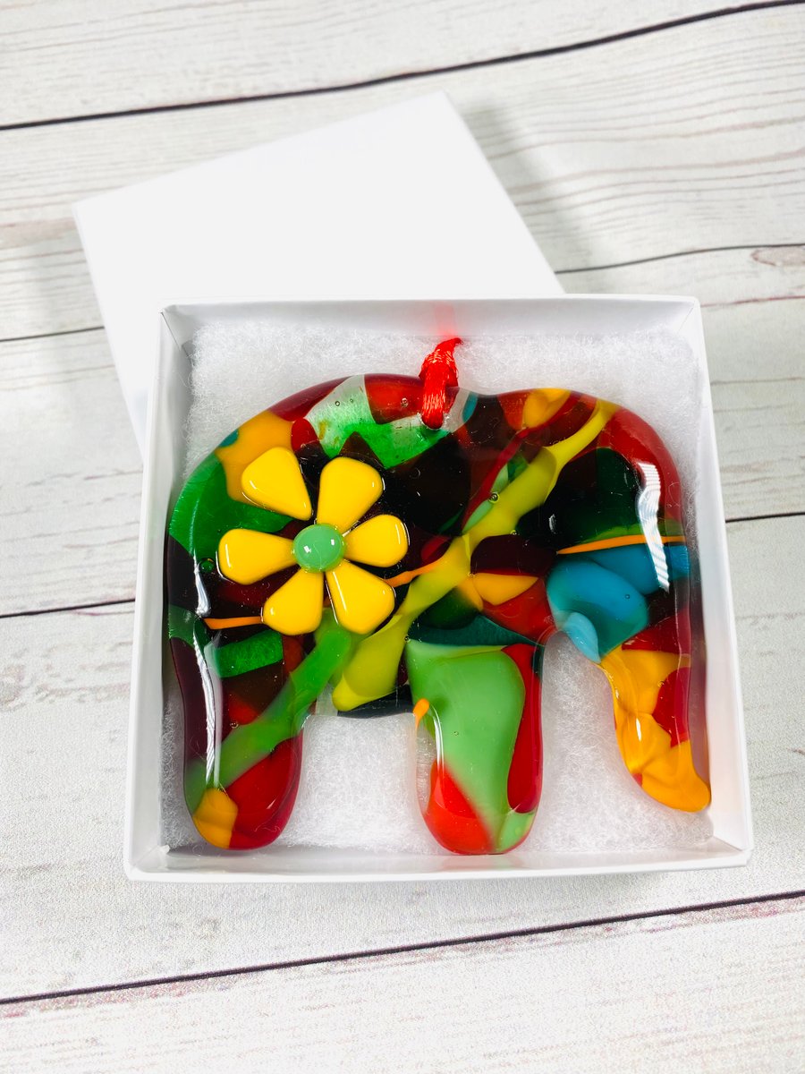 Hanging fused glass elephant