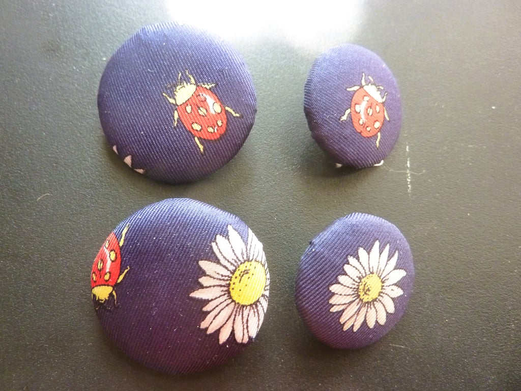 6 Hand Crafted Ladybird Silk Buttons