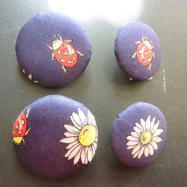 6 Hand Crafted Ladybird Silk Buttons