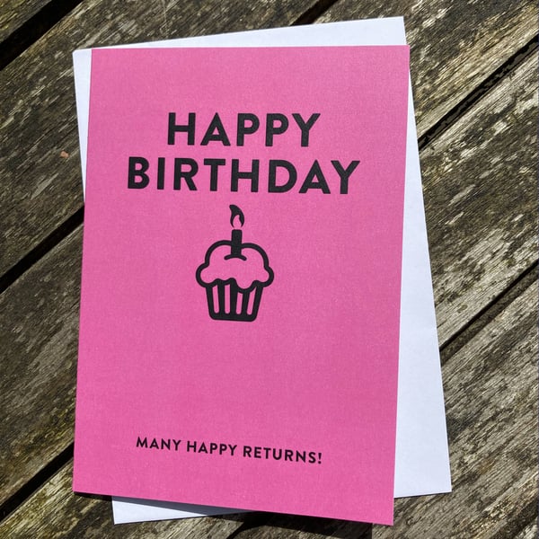 Vintage Typographic Style Birthday Card with Cake Graphic