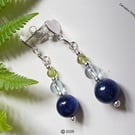 Kyanite, Sky Blue Topaz e & Peridot Stud Style Sterling Silver Earrings 