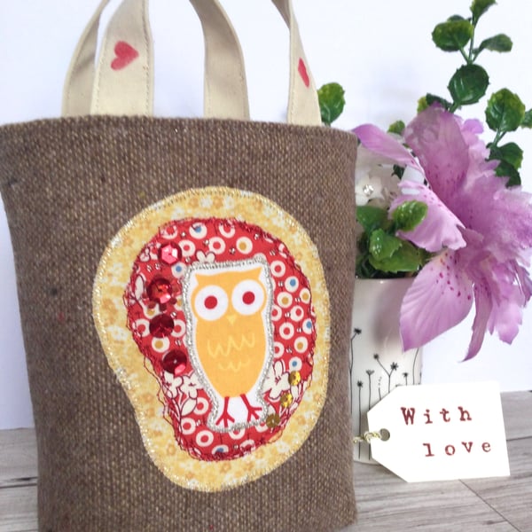 Gorgeous Owl Gift Bag. Boho Gift Wrap. Owl Tiny Tote. Handmade Christmas.