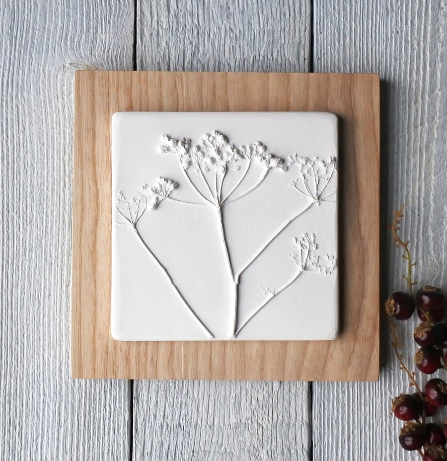 Cow Parsley Plaster Cast Tile: Botanical Wall Art