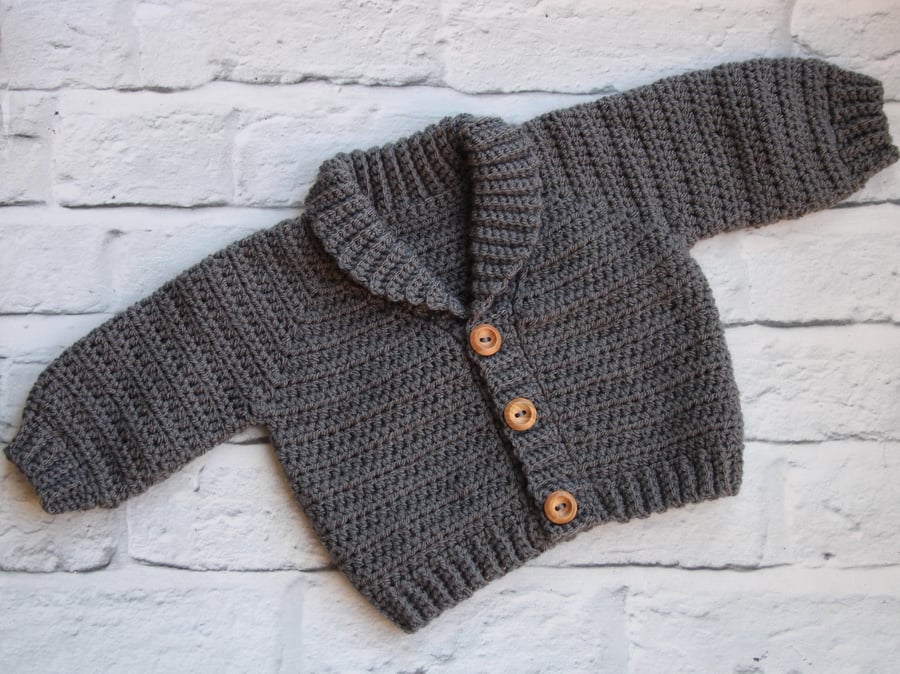 Baby Cardigan - Baby Jacket - Dark Grey - Unisex Baby 0-3 Months - Baby Boy Gift