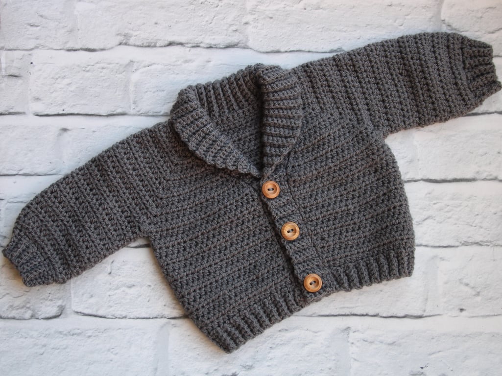 Baby Cardigan - Baby Jacket - Dark Grey - Unisex Baby 0-3 Months - Baby Boy Gift