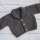 Baby Cardigan - Baby Jacket - Dark Grey - Unisex Baby 0-3 Months - Baby Boy Gift