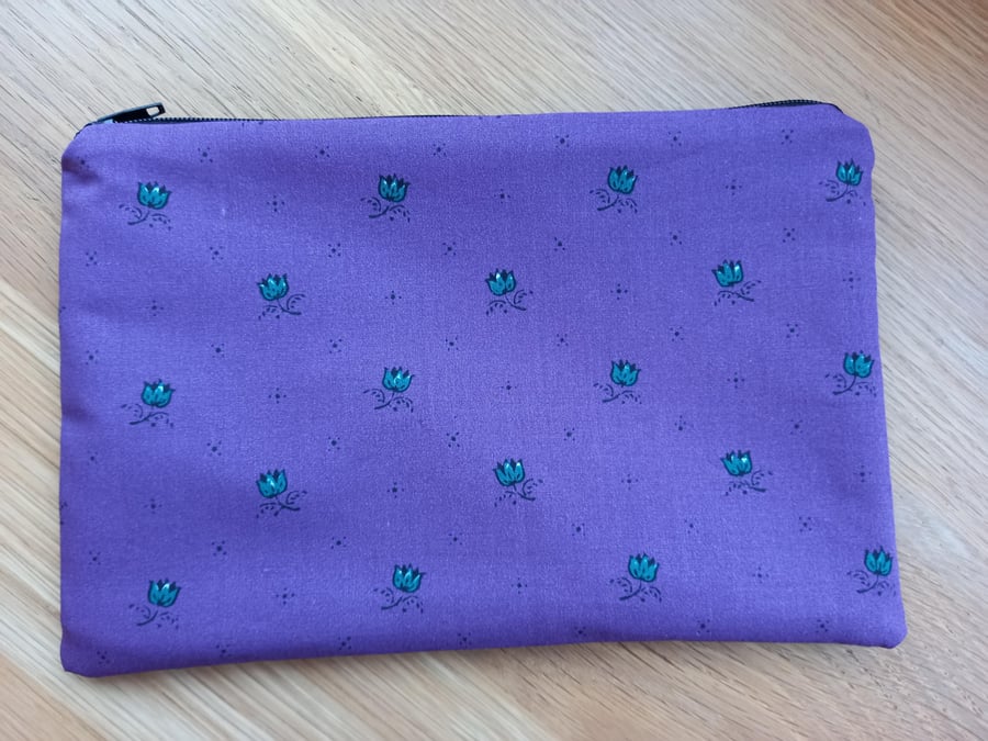 French Cotton Floral Purple Storage pouch - ideal gift  make up bag