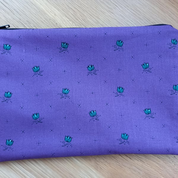 French Cotton Floral Purple Storage pouch - ideal gift  make up bag