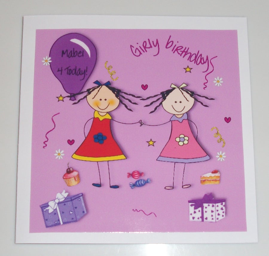 Children's birthday card, Girly birthday