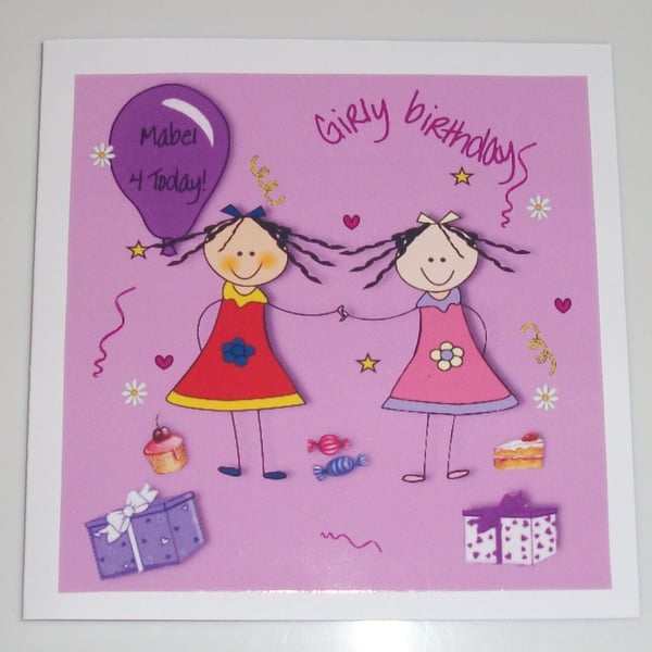 Children's birthday card, Girly birthday