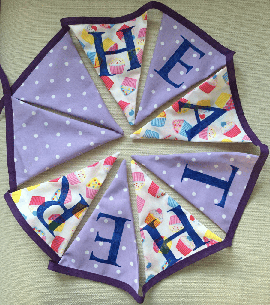 Personalised Cupcake Bunting 2m - 9 flags (including postage and packaging)