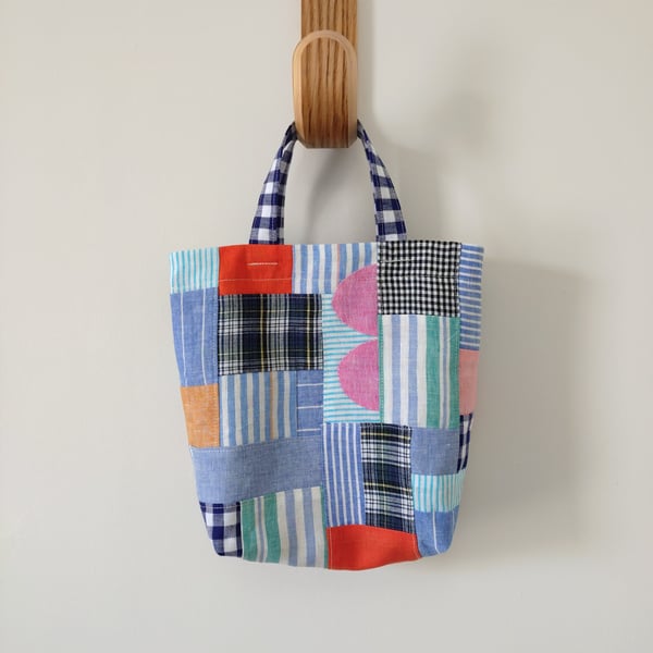 Irish Linen Patchwork Bag, Small Project Bag