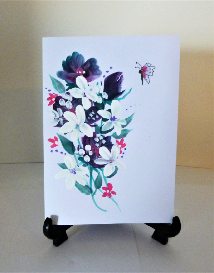 original hand painted floral butterfly greetings card ( ref f 829 )