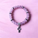 Abijah bracelet with glass beads, crystal sparkle and heart cross charm.