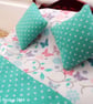 1:12 Scale Aqua & Butterfly & Birds Dolls House Bedding Set - Image 1