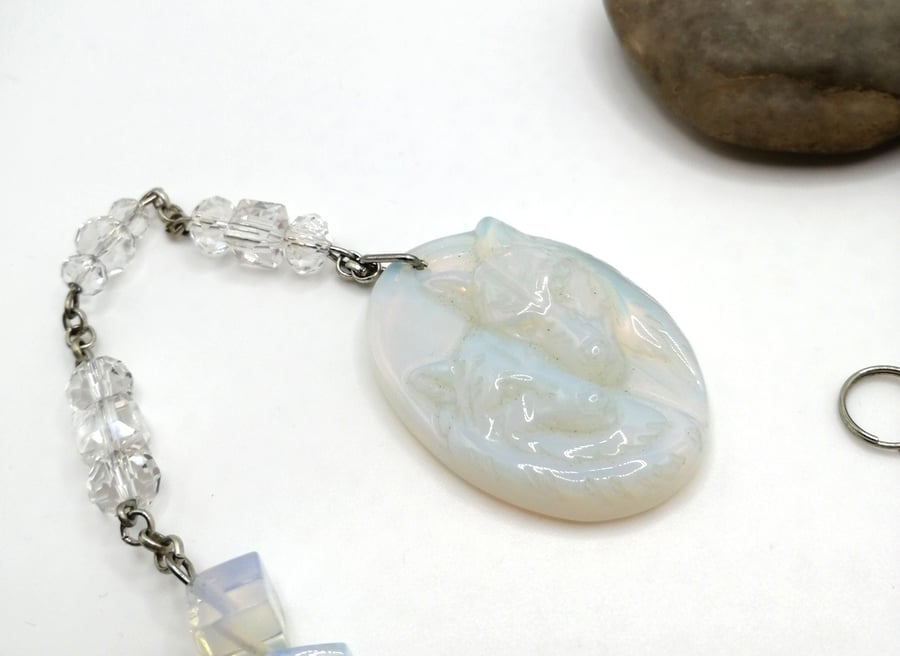 Opalite Wolf Couple Suncatcher