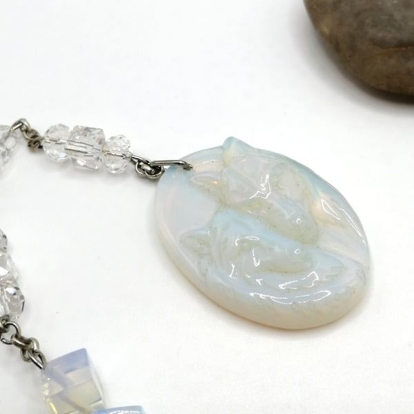 Opalite Wolf Couple Suncatcher