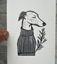 Freshly printed Greyhound linocut print A5 - Image 4