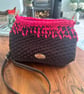 Shocking Pink and Brown Crossbody Bag
