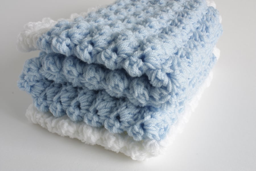 Crochet Baby Blanket in Blue and White