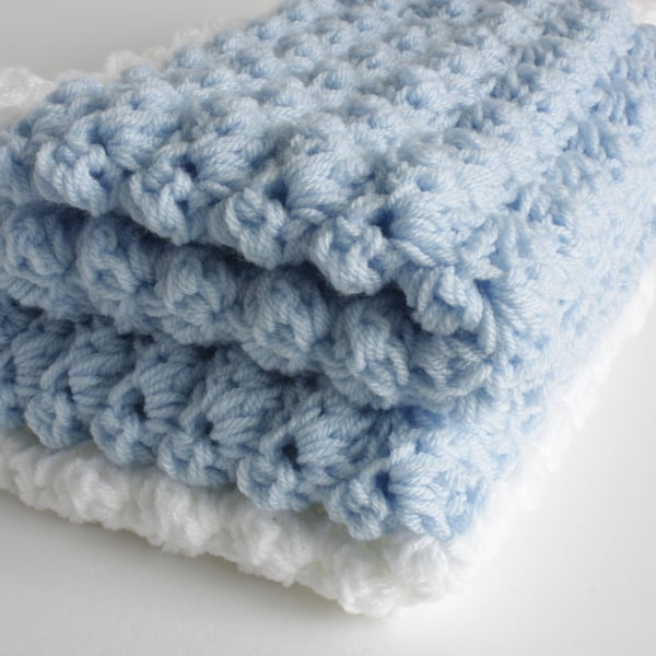 Crochet Baby Blanket in Blue and White