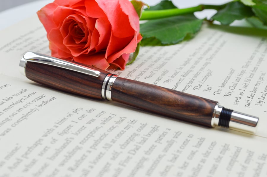 Handcrafted Kingwood silver plated fountain pen, Father's day gift