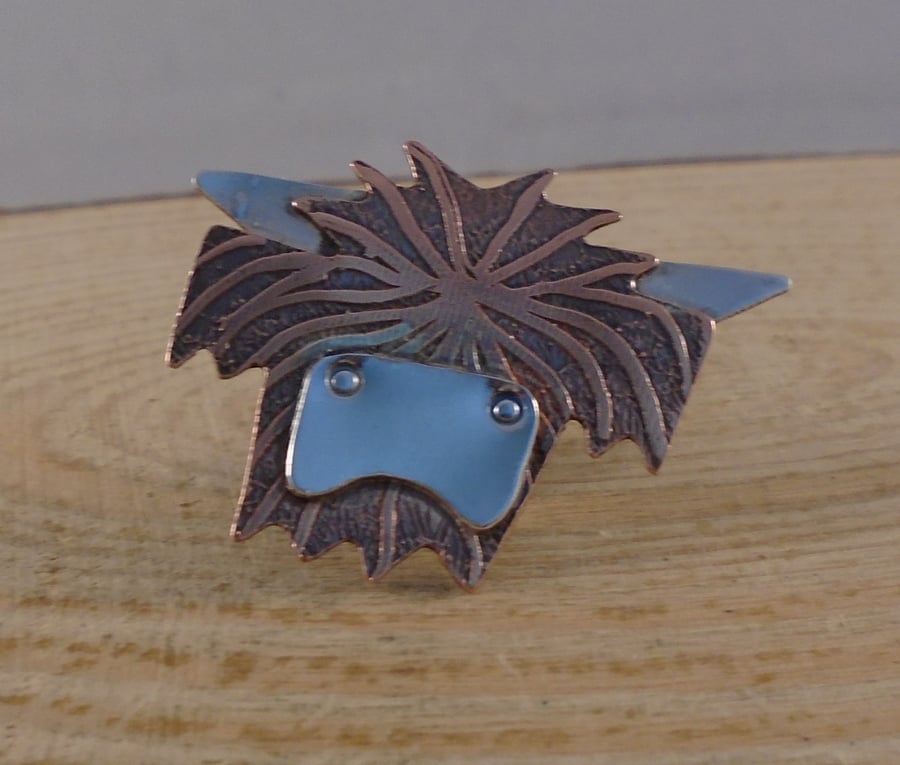 Copper and Sterling Silver Highland Cow Pin Brooch