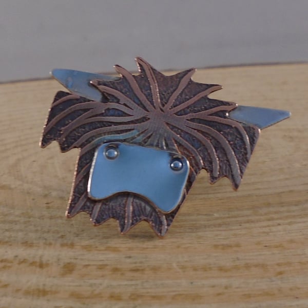 Copper and Sterling Silver Highland Cow Pin Brooch