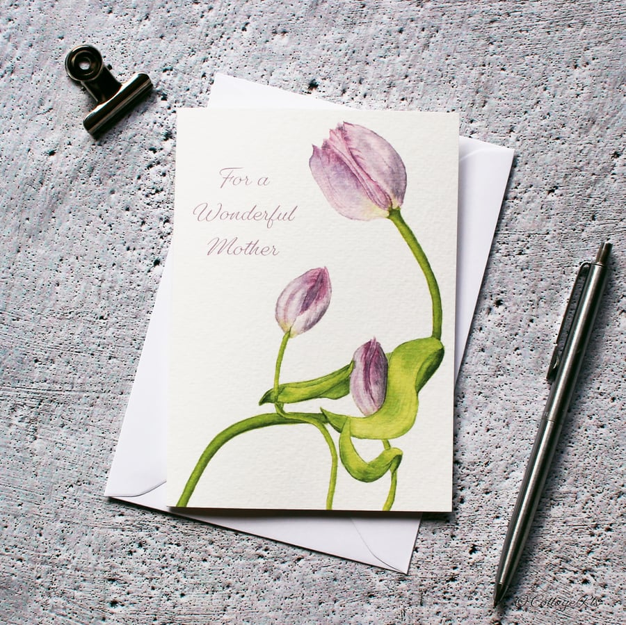 Tulip Mother's Day Card Watercolour Botanical Card Hand Designed By CottageRts