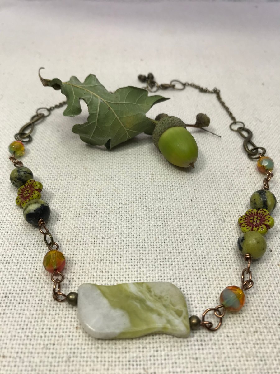 Jasper & Czech glass bead necklace