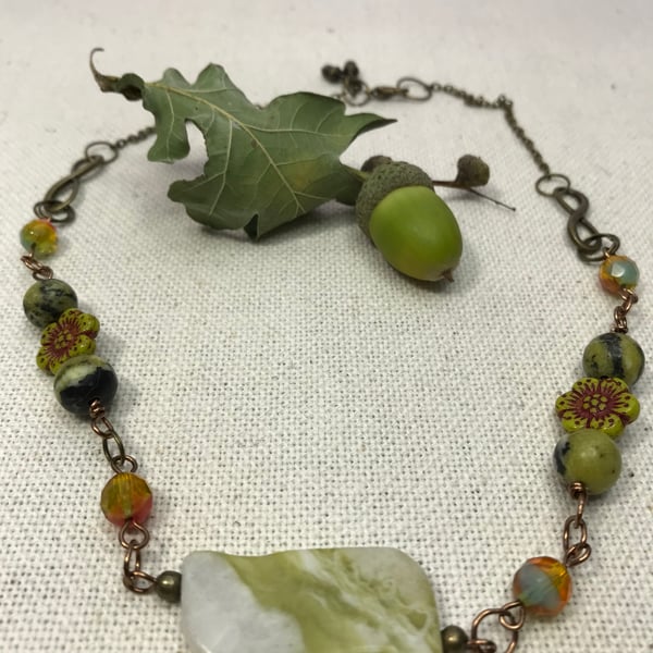 Jasper & Czech glass bead necklace