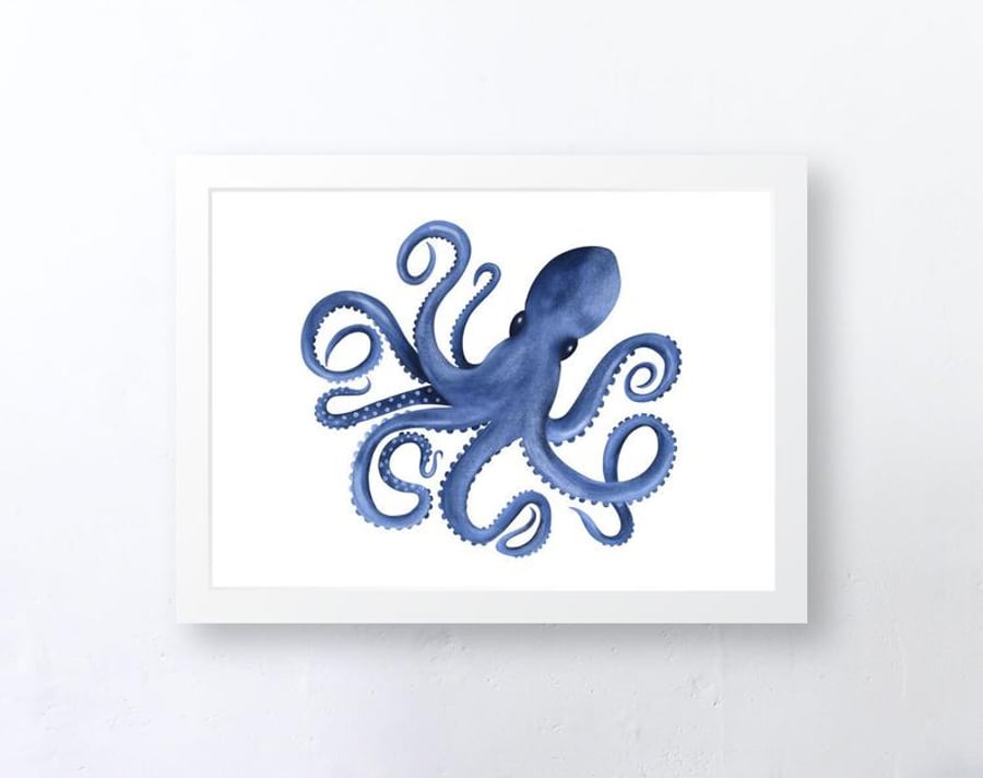 Blue Octopus Art Print, Wall Art, Unframed Art Print