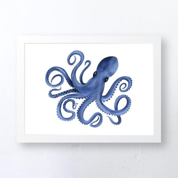 Blue Octopus Art Print, Wall Art, Unframed Art Print