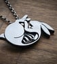 Sterling silver, hallmarked skeletal rabbit pendant. Oxidised and frosted finish
