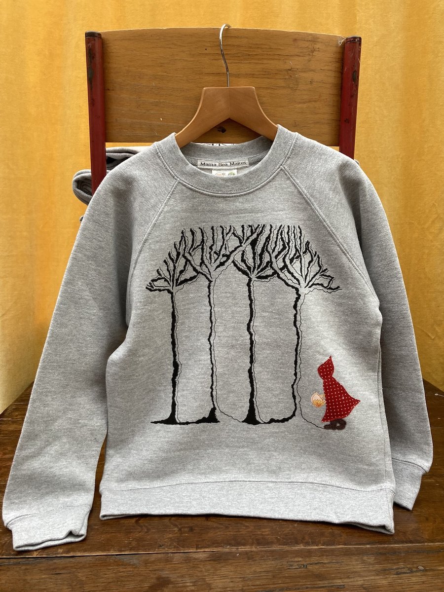 Hand Screen Printed and Appliqué Red Riding Hood Sweat  3-4 yrs Seconds Sunday