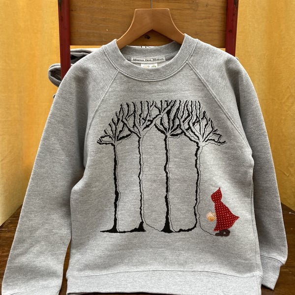 Hand Screen Printed and Appliqué Red Riding Hood Sweat  3-4 yrs Seconds Sunday